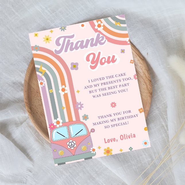 Groovy Retro Daisy Rainbow Birthday Thank You Card (Creator Uploaded)