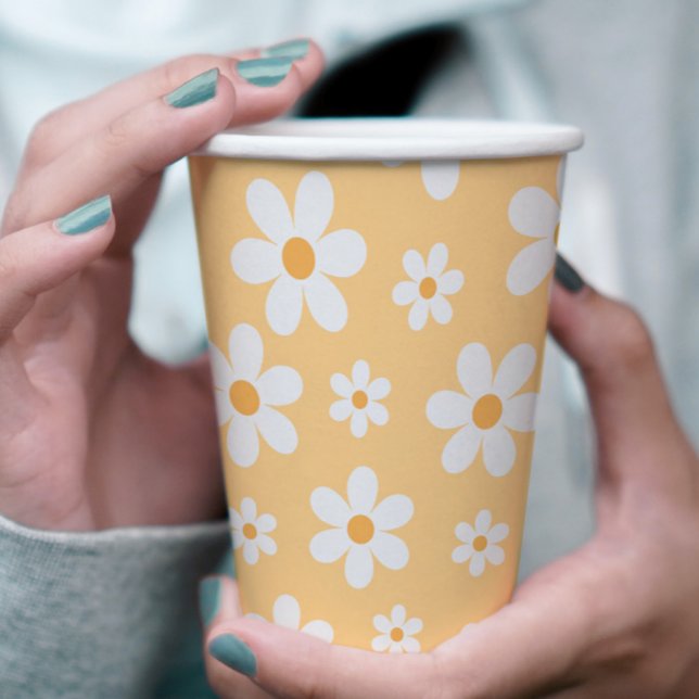 Groovy Retro Daisy yellow Paper Cups (Creator Uploaded)