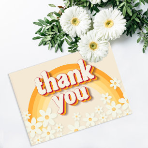 Groovy Retro Daisy Yellow Rainbow Thank You Card