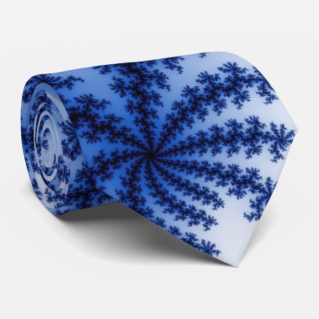 Groovy Retro Delft Blue Fractal Art Tie (Rolled)