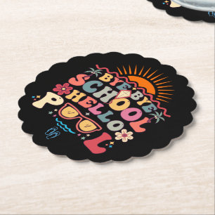 Groovy Retro Design Bye Bye School Hello Pool Cool Paper Coaster