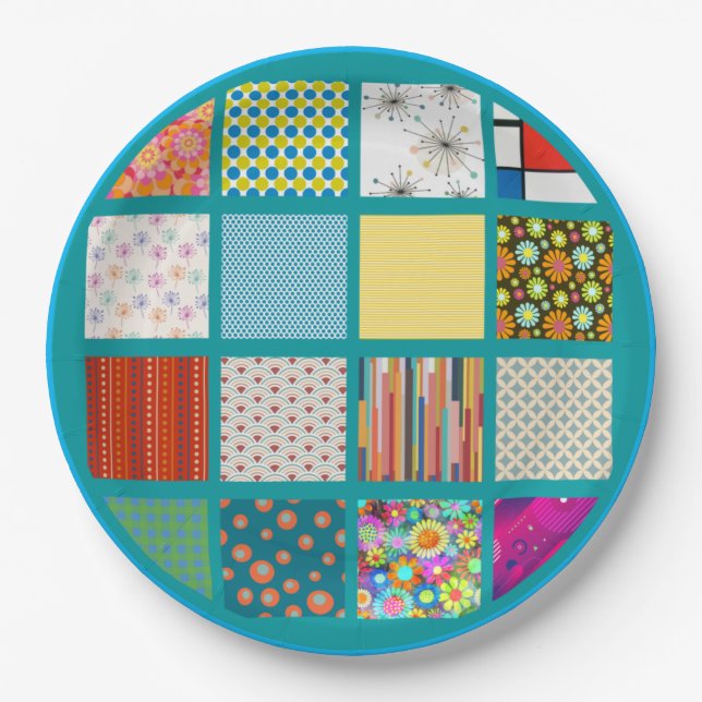 Groovy retro design done in a quilt like pattern. paper plate (Front)