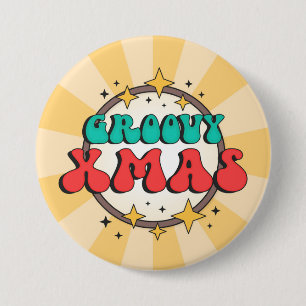 Groovy retro design xmas  7.5 cm round badge