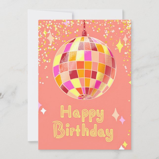 Groovy Retro Disco Ball Birthday Card (Front)