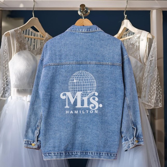 Groovy Retro Disco Ball Mrs wedding day Denim Jacket (Creator Uploaded)