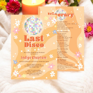 Groovy retro disco floral bachelorette weekend invitation