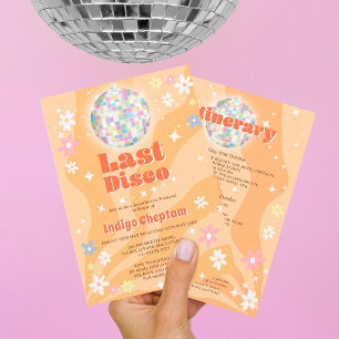 Groovy retro disco floral bachelorette weekend invitation