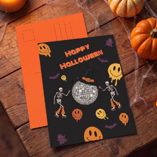 Groovy Retro Disco Happy Halloween Greeting Postcard