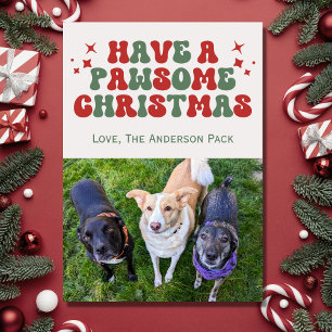 Groovy Retro Dog Photo Pawsome Christmas Holiday Card