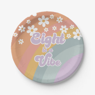 Groovy Retro Eight is a Vibe Rainbow Paper Plate