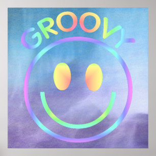 Groovy   Retro Face Purple Pastels Poster