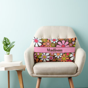 Groovy Retro Floral 60s 70s Flowers Personalised Lumbar Cushion