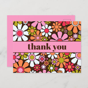 Groovy Retro Floral 60s 70s Flowers Thank You Postcard