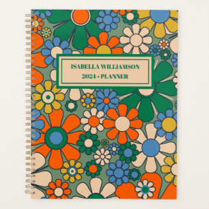 Groovy Retro Floral 60s 70s Pattern Personalized Planner
