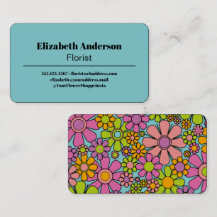Groovy Retro Floral 60s Aesthetic Colourful Business Card