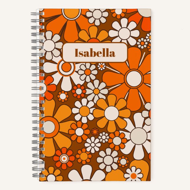 Groovy Retro Floral 70s Pattern Personalised  Notebook (Front)
