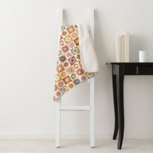 Groovy Retro Floral Check Sherpa Blanket