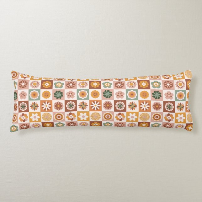 Groovy Retro Floral Checked Body Cushion (Front)