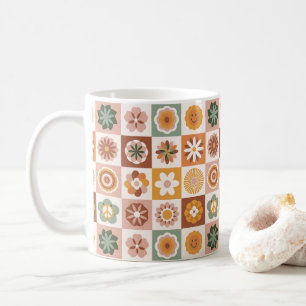 Groovy Retro Floral Checked Coffee Mug