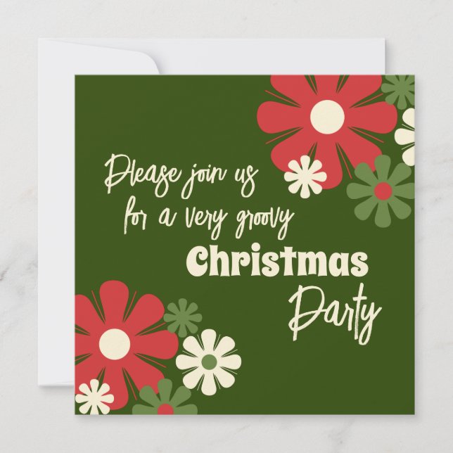 Groovy Retro Floral Christmas Party Invitation (Front)