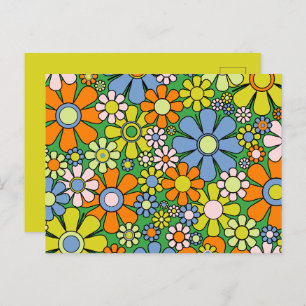 Groovy Retro Floral Colourful 60s 70s Pattern  Postcard