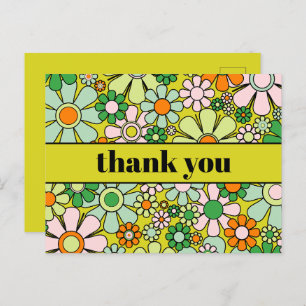 Groovy Retro Floral Colourful 60s 70s Thank You Postcard