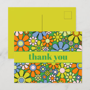 Groovy Retro Floral Colourful 60s 70s Thank You Postcard