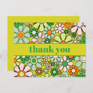 Groovy Retro Floral Colourful 60s 70s Thank You Postcard