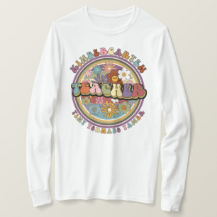 Groovy Retro Floral Kindergarten Teacher Name T-Shirt