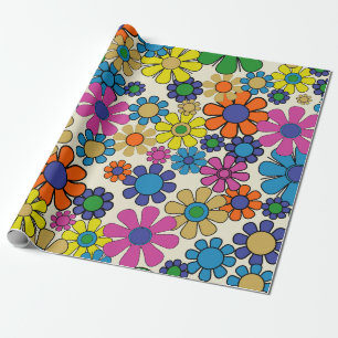 Groovy Retro Floral Pattern 60s 70s Flowers Wrapping Paper