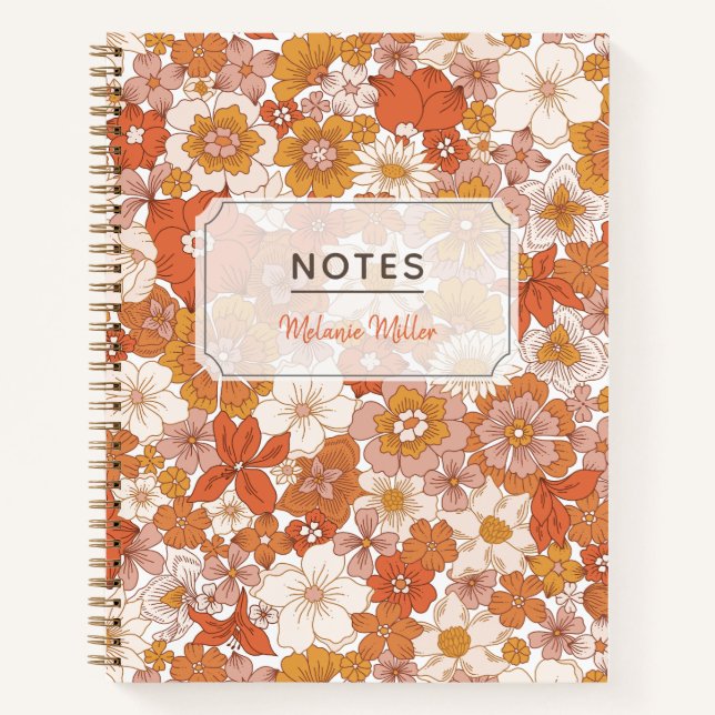 Groovy Retro Floral Pattern Notebook (Front)