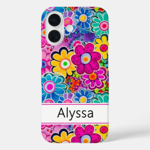 Groovy Retro Floral Personalised iPhone 16 Case
