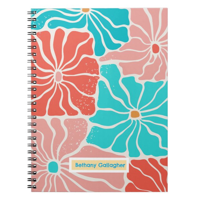 Groovy Retro Floral | Personalised Spiral  Notebook (Front)