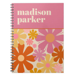 Groovy Retro Floral Personalized 60s Aesthetic Notebook