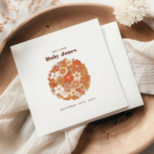 Groovy Retro Floral Pink Orange Baby Shower Napkin