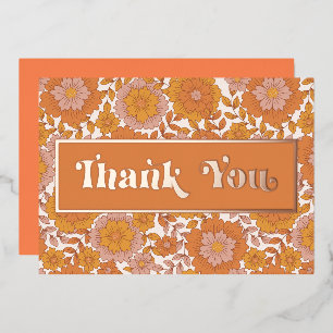 Groovy Retro Floral Rose Gold Foil Thank You Card