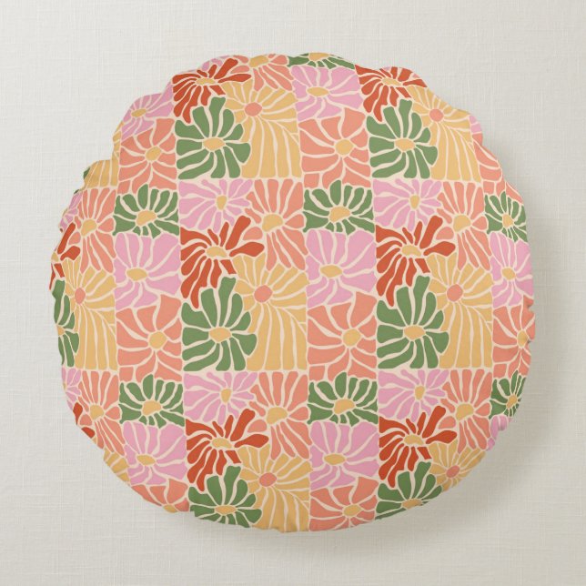 Groovy Retro Floral  Round Cushion (Front)