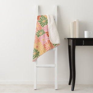 Groovy Retro Floral Sherpa Blanket