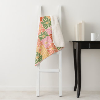 Groovy Retro Floral  Sherpa Blanket
