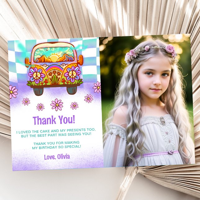 Groovy Retro Floral Thank You Card Photo (Creator Uploaded)