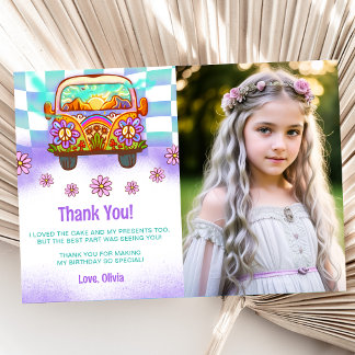 Groovy Retro Floral Thank You Card Photo