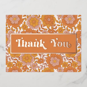 Groovy Retro Floral Thank You Foil Invitation Postcard
