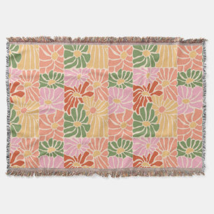 Groovy Retro Floral Throw Blanket