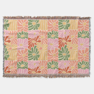 Groovy Retro Floral Throw Blanket
