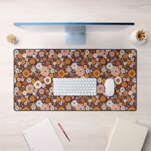 Groovy Retro Flower Garden Pattern Desk Mat