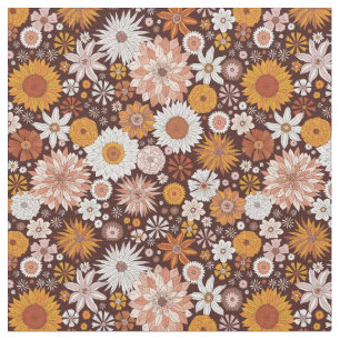 Groovy Retro Flower Garden Pattern Fabric