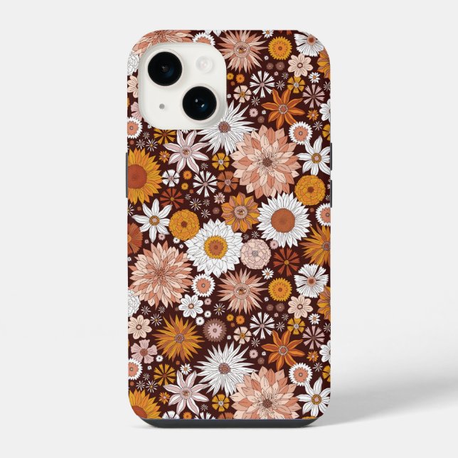 Groovy Retro Flower Garden Pattern iPhone Case (Back)