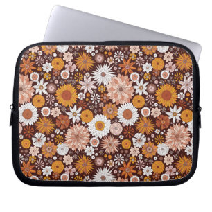 Groovy Retro Flower Garden Pattern Laptop Sleeve