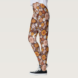 Groovy Retro Flower Garden Pattern Leggings