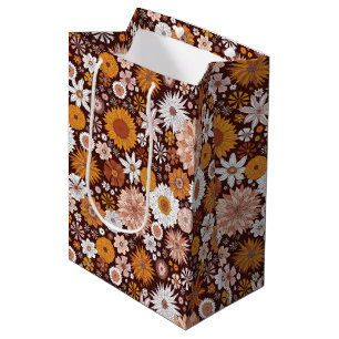 Groovy Retro Flower Garden Pattern Medium Gift Bag